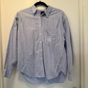 Vintage Liz Sport Oxford Button Down Shirt Blue Crest Logo Made in USA Cotton L